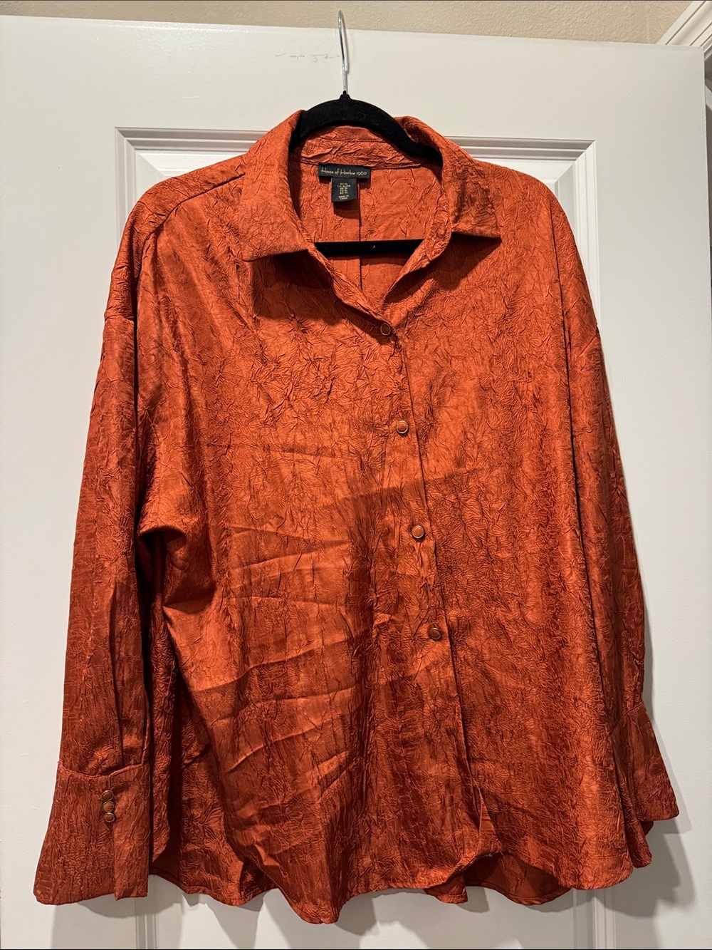 House of Harlow 1960 Orange Button-Down Satin Shirt